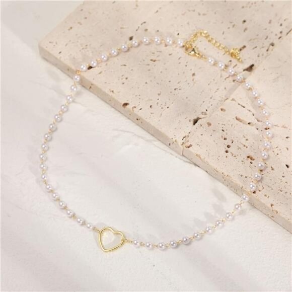 Necklaces for Women Hollow heart+pearl-Gold - Picture 5 of 6
